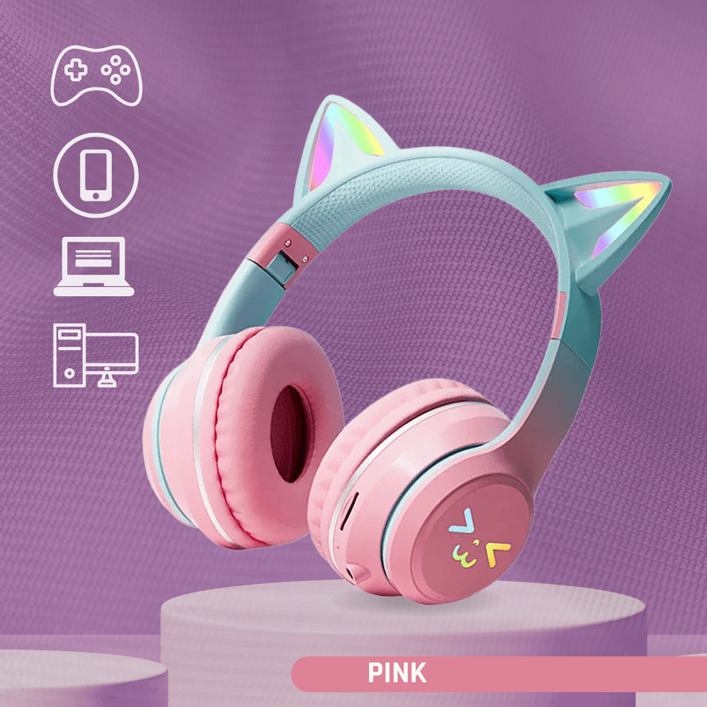 NekoGlow Wireless Bluetooth Headphones | RGB Cat Ear & Cute Design