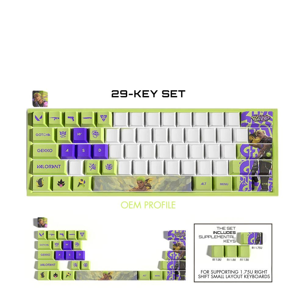 Valorant GEKKO Keycap Set | PBT OEM, 14/29/108 Keys for Mechanical Keyboards