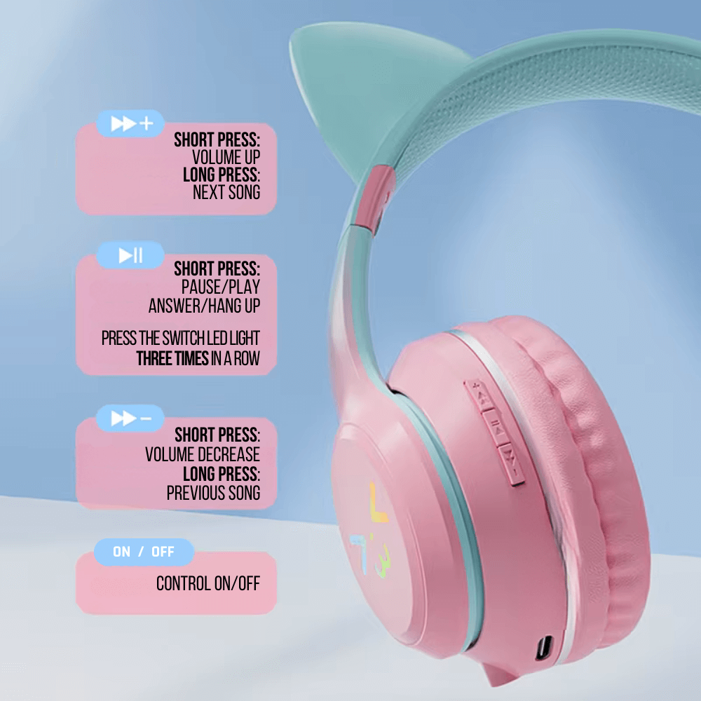 NekoGlow Wireless Bluetooth Headphones | RGB Cat Ear & Cute Design