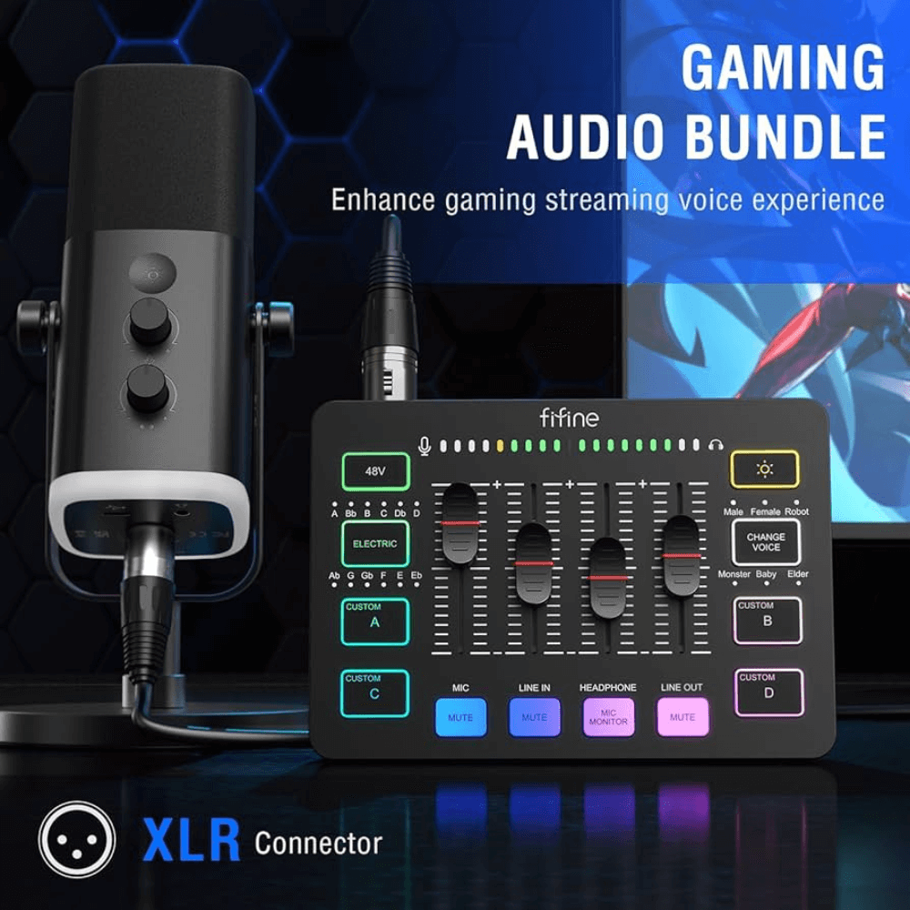 FIFINE Ampligame KS5 Pro Streaming Kit | RGB Audio Mixer & Dynamic Gaming Mic