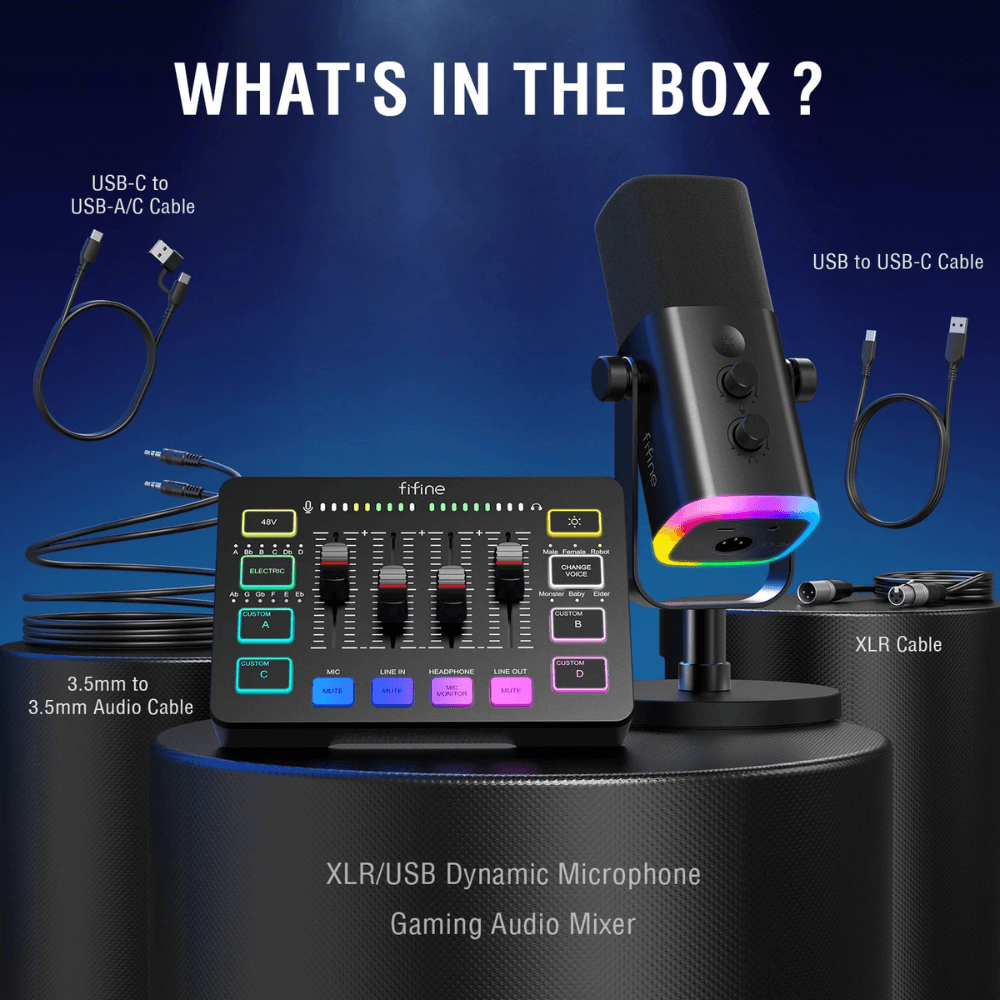 FIFINE Ampligame KS5 Pro Streaming Kit | RGB Audio Mixer & Dynamic Gaming Mic