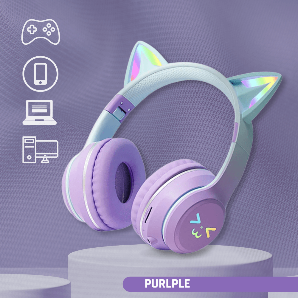 NekoGlow Wireless Bluetooth Headphones | RGB Cat Ear & Cute Design