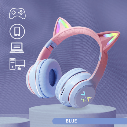 NekoGlow Wireless Bluetooth Headphones | RGB Cat Ear & Cute Design